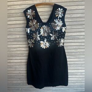 Spain Gold Silver Floral Sequin on Black Dress Size 42